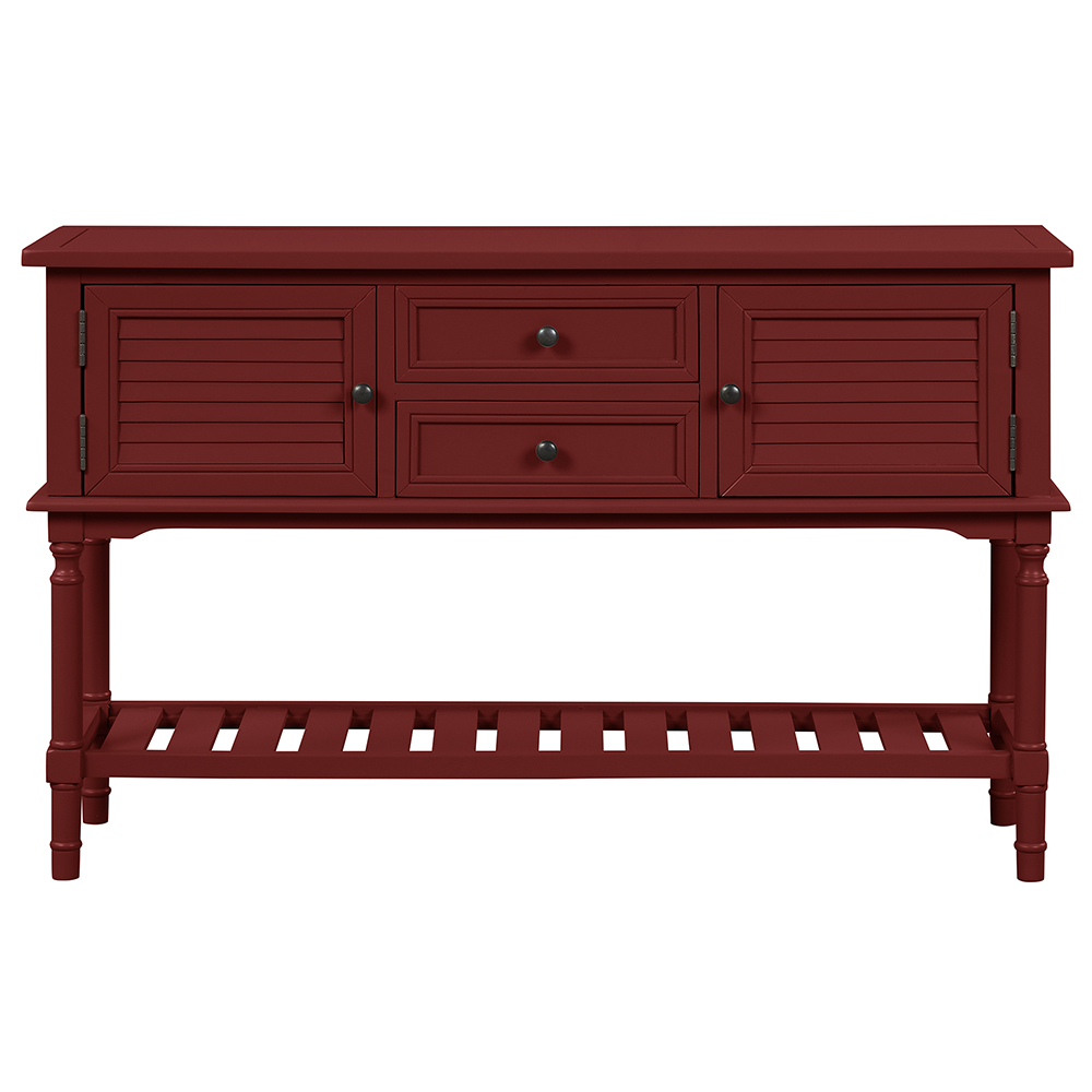 U-STYLE 47" Modern Style Wooden Console Table with 2 Storage Drawers, 2 Cabinets and Bottom Shelf, for Entrance, Hallway, Dining Room, Kitchen - Red