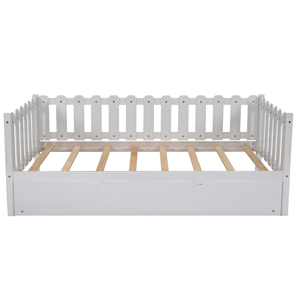 Twin Size Rustic Style Daybed with Trundle Bed, and Wooden Slats Support, Space-saving Design, No Box Spring Needed - White