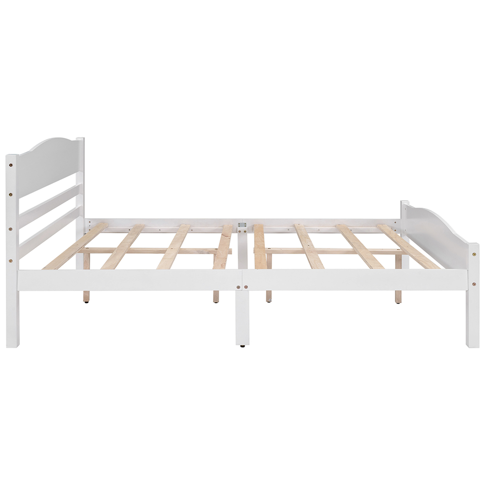 Full-Size Platform Bed Frame with Horizontal Strip Hollow Shape Headboard, and Wooden Slats Support, No Box Spring Needed (Only Frame) - White