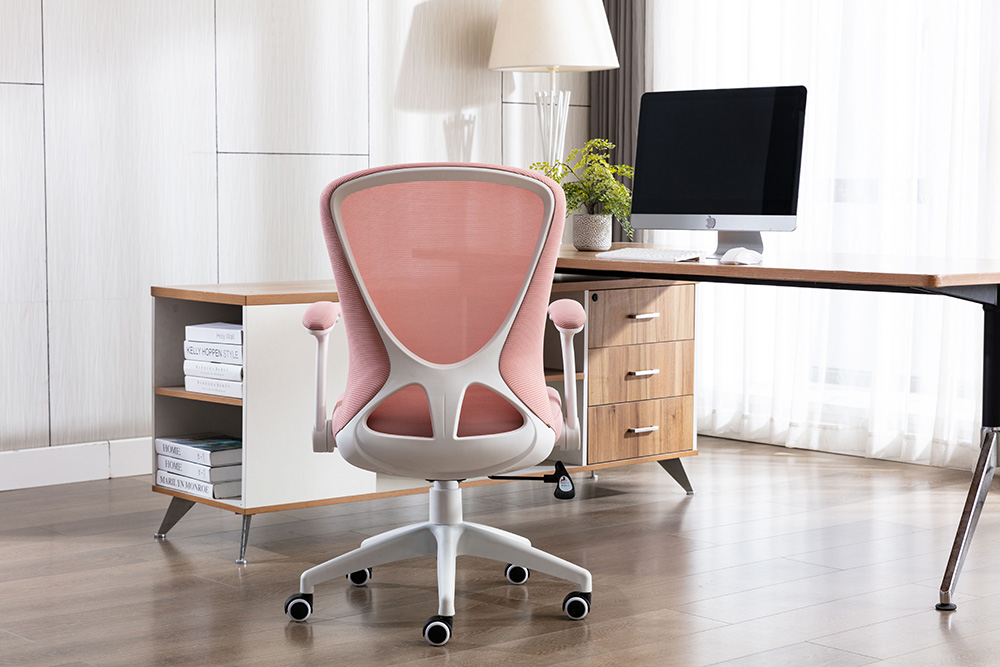 Home Office Mesh Rotatable Chair Height Adjustable with Ergonomic High Backrest and Casters - Pink