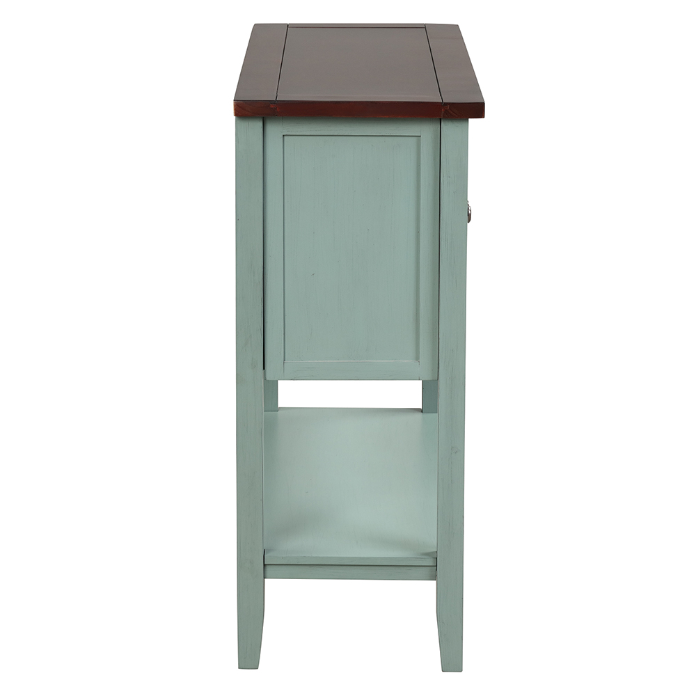 U-STYLE 36" Modern Style Wooden Console Table with 2 Storage Drawers, 1 Cabinet and Bottom Shelf, for Entrance, Hallway, Dining Room, Kitchen - Brown + Green