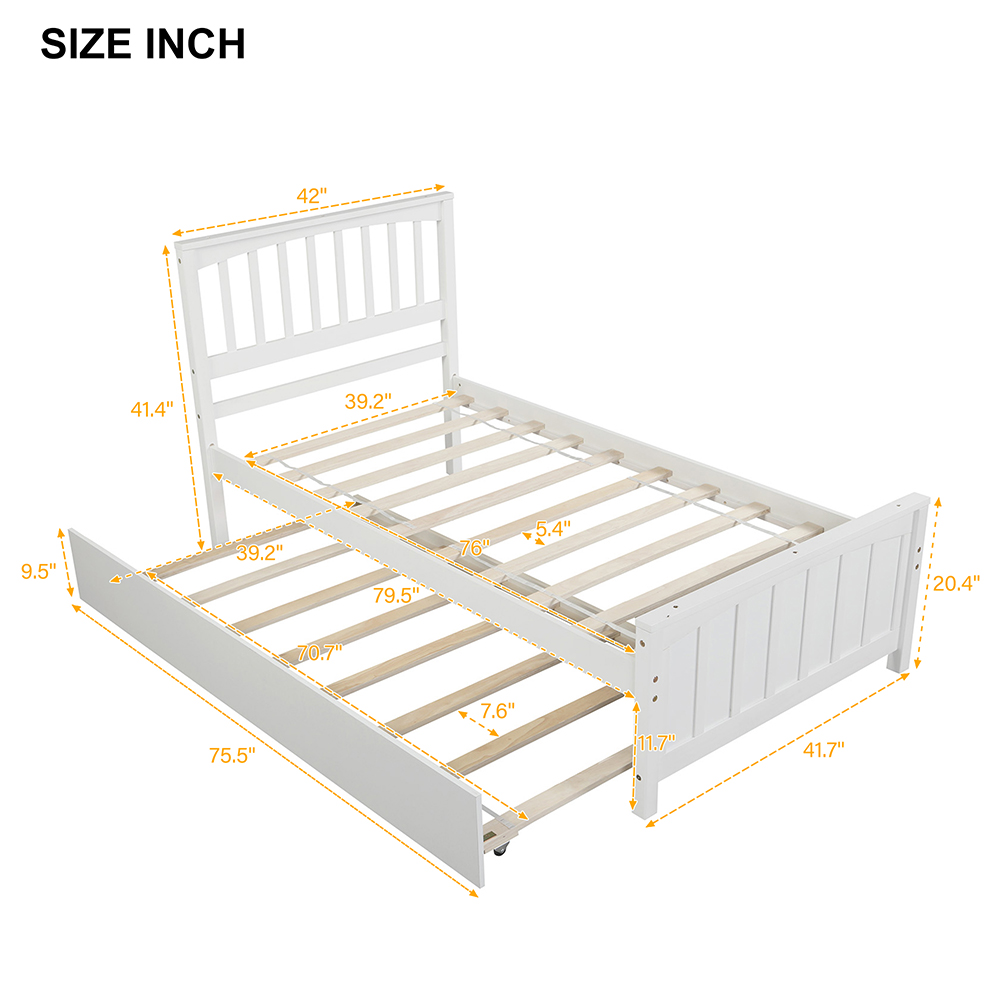 Twin-Size Platform Bed Frame with Trundle Bed, Headboard and Wooden Slats Support, No Box Spring Needed (Only Frame) - Gray