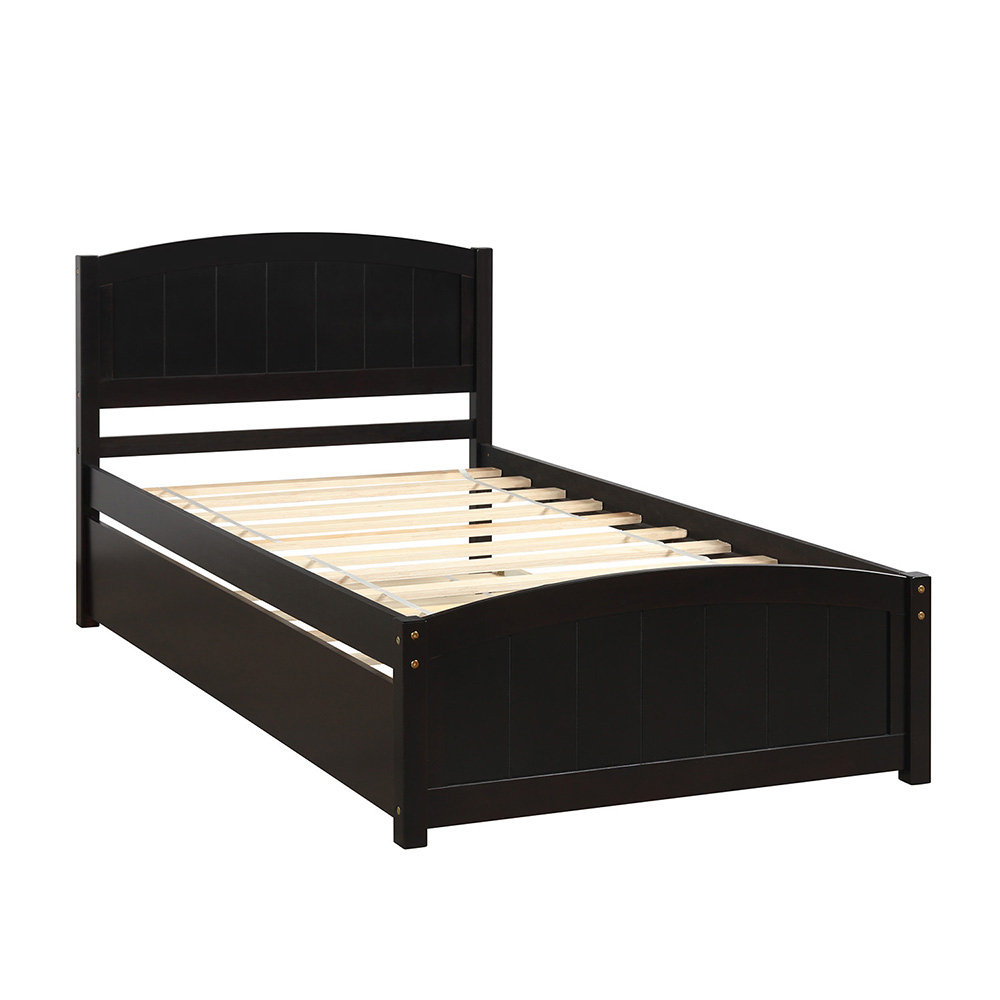 Twin-Size Platform Bed Frame with Trundle Bed, Headboard, and Wooden Slats Support, No Box Spring Needed (Only Frame) - Espresso