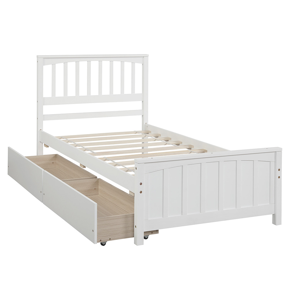 Twin-Size Platform Bed Frame with 2 Storage Drawers, Headboard and Wooden Slats Support, No Box Spring Needed (Only Frame) - White