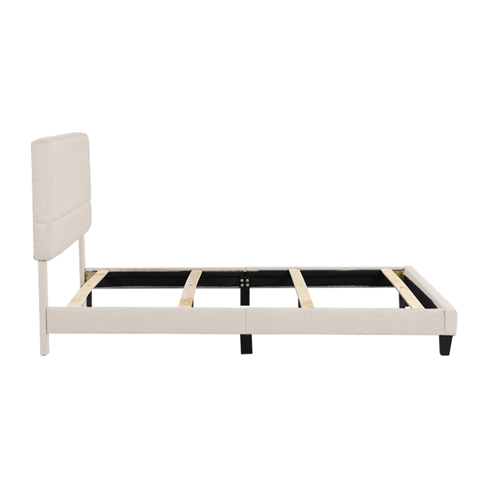 Queen-Size Upholstered Platform Bed Frame with Headboard and Wooden Slats Support, No Box Spring Needed (Only Frame) - Beige