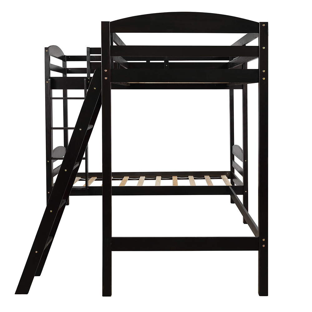 Twin-Over-Twin Size L-Shaped Bunk Bed Frame with Loft Bed, Ladder, and Wooden Slats Support, No Spring Box Required (Frame Only) - Espresso