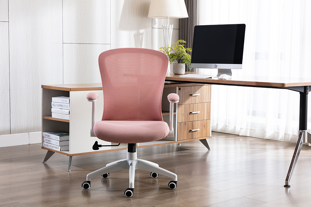 Home Office Mesh Rotatable Chair Height Adjustable with Ergonomic High Backrest and Casters - Pink