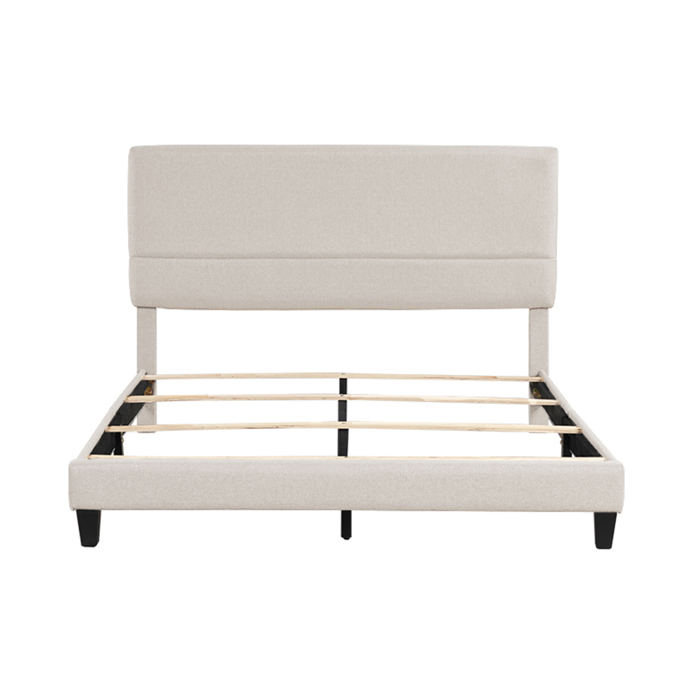 Queen-Size Upholstered Platform Bed Frame with Headboard and Wooden Slats Support, No Box Spring Needed (Only Frame) - Beige