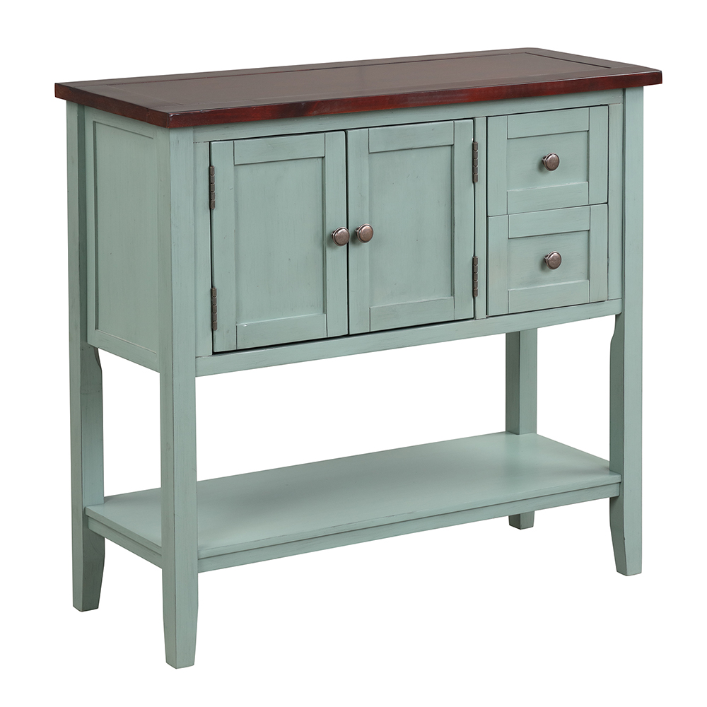 U-STYLE 36" Modern Style Wooden Console Table with 2 Storage Drawers, 1 Cabinet and Bottom Shelf, for Entrance, Hallway, Dining Room, Kitchen - Brown + Green