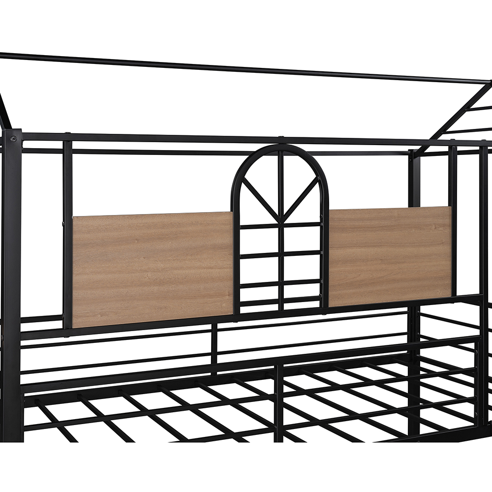 Twin-Over-Twin Size Bunk Bed Frame with Slide, Ladder, and Metal Slats Support, No Spring Box Required (Frame Only) - Black