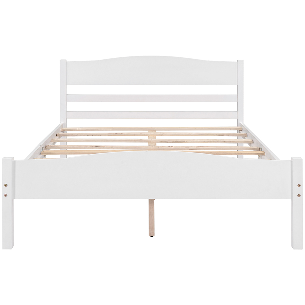 Full-Size Platform Bed Frame with Horizontal Strip Hollow Shape Headboard, and Wooden Slats Support, No Box Spring Needed (Only Frame) - White