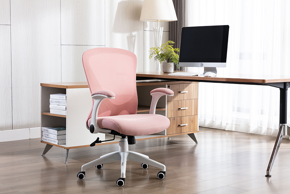 Home Office Mesh Rotatable Chair Height Adjustable with Ergonomic High Backrest and Casters - Pink