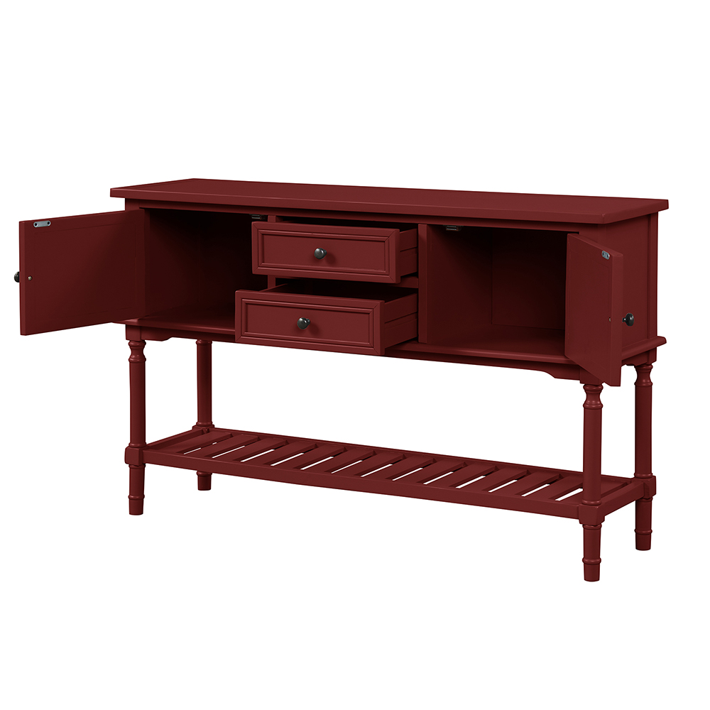U-STYLE 47" Modern Style Wooden Console Table with 2 Storage Drawers, 2 Cabinets and Bottom Shelf, for Entrance, Hallway, Dining Room, Kitchen - Red