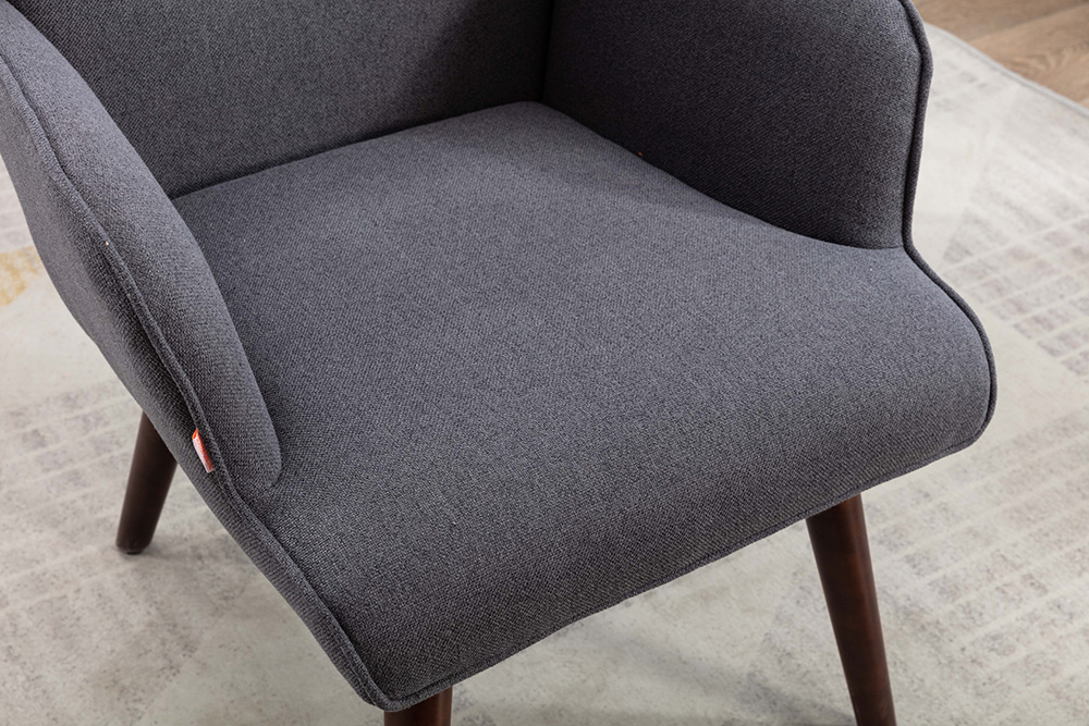 Canyon Vista Modern Style Linen Sofa Chair with Ottoman, and Wooden Frame, for Living Room, Bedroom, Dining Room, Office - Gray