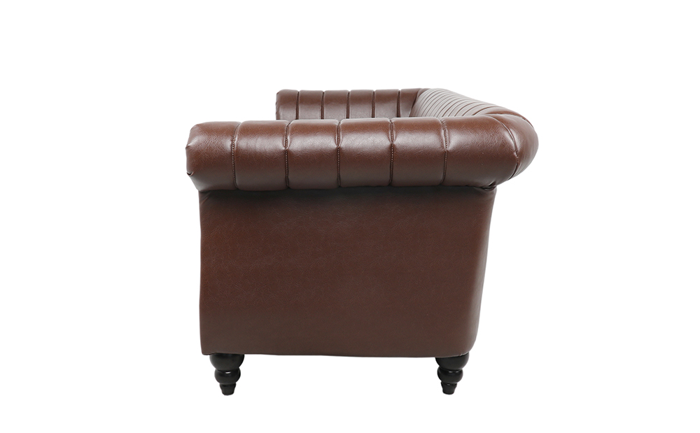84'' 3-Seat PU Leather Sofa with Reversible Cushions, and Wooden Frame, for Living Room, Bedroom, Office, Apartment - Brown