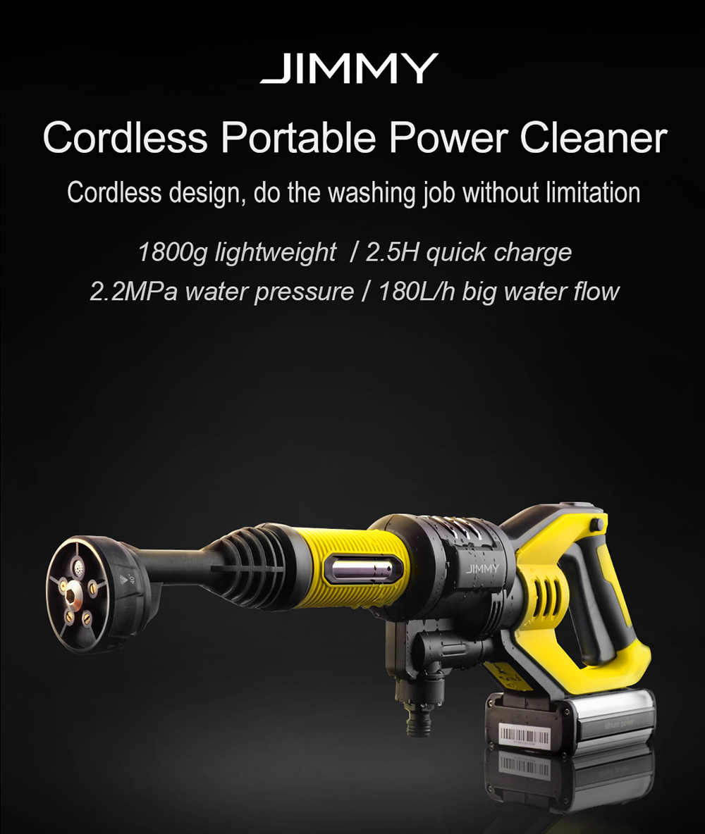 Xiaomi JIMMY JW31 Lightweight Cordless Pressure Washer Self-priming Faucet Long Cleaning Lance Eco Energy Saving Mode Portable Cleaner Global Version - Black