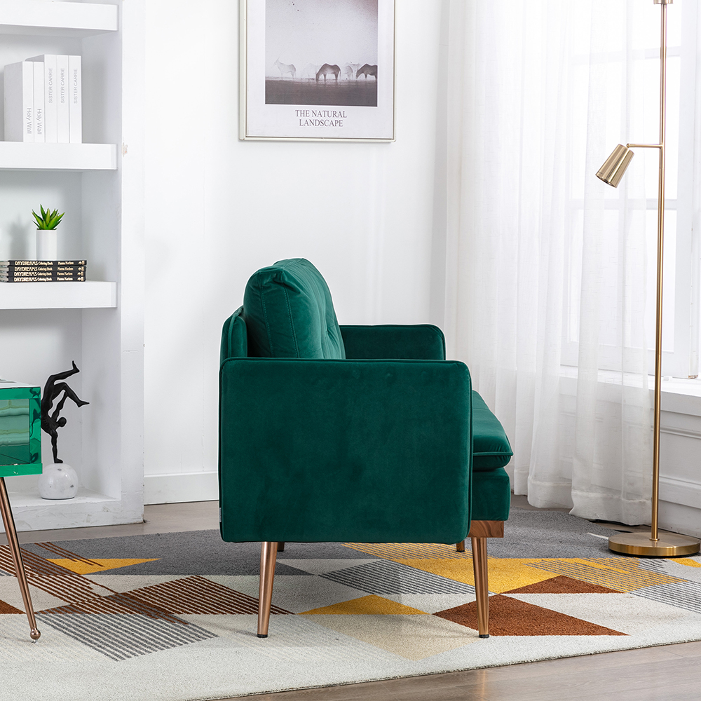 COOLMORE 55.91" 2-Seat Velvet Upholstered Sofa with Plywood Frame, and Stainless Feet, for Living Room, Bedroom, Office, Apartment - Green