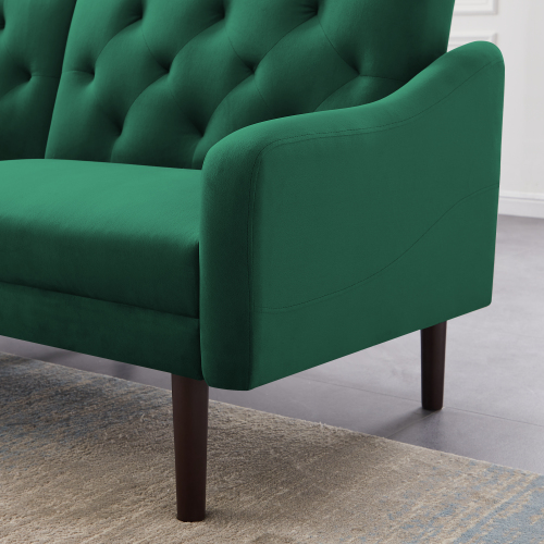 74.8" 2-Seat Velvet Upholstered Sofa Bed with 2 Pillows, and Wooden Frame, for Living Room, Bedroom, Office, Apartment - Green
