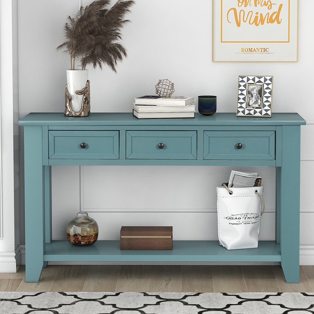 U-STYLE 55" Modern Style Wooden Console Table with 3 Storage Drawers, and Bottom Shelf, for Entrance, Hallway, Dining Room, Kitchen - Green