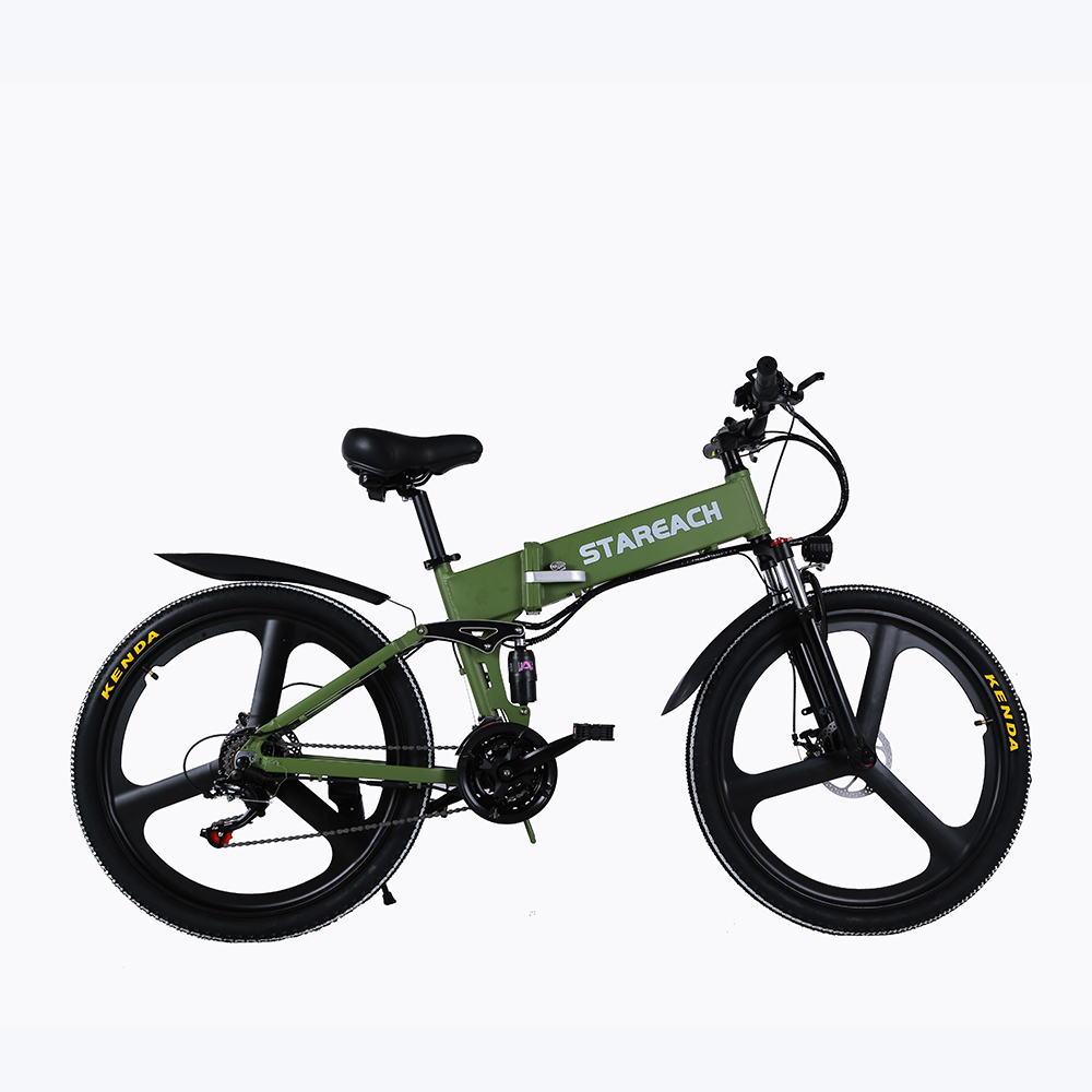 STAREACH A26 Folding Electric Mountain Bike 10Ah Battery 350W Motor 26 Inch Wheels Aluminum Alloy Frame Shimano 21-speed Shifter Max Speed 25km/h 80KM Power-assisted Range Disc Brake MTB - Green
