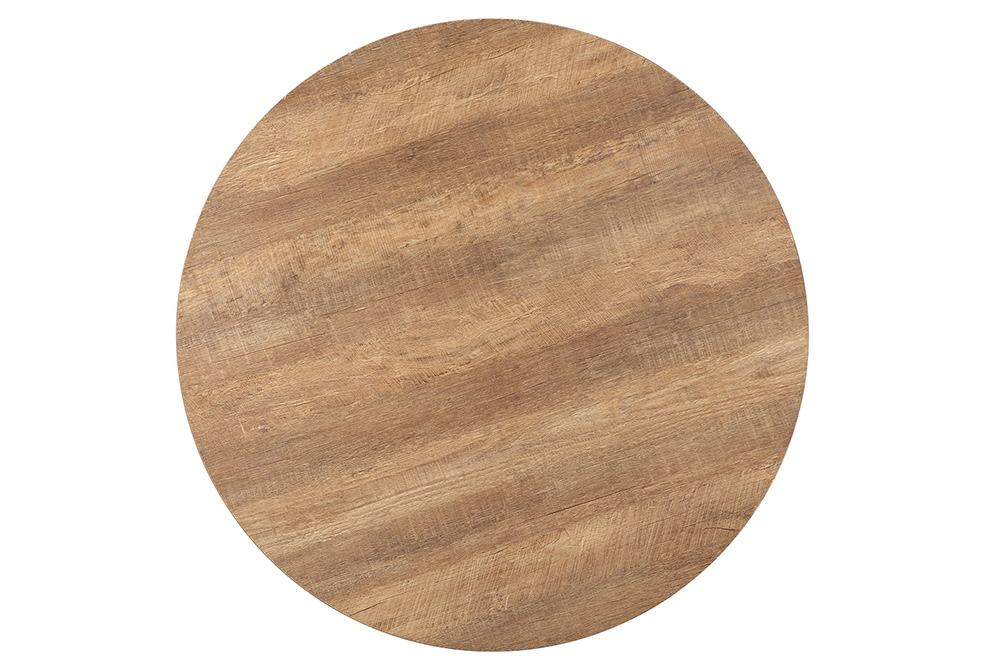 35" Round Wooden Coffee Table, with Metal Frame, for Kitchen, Restaurant, Office, Living Room, Cafe - Light Brown