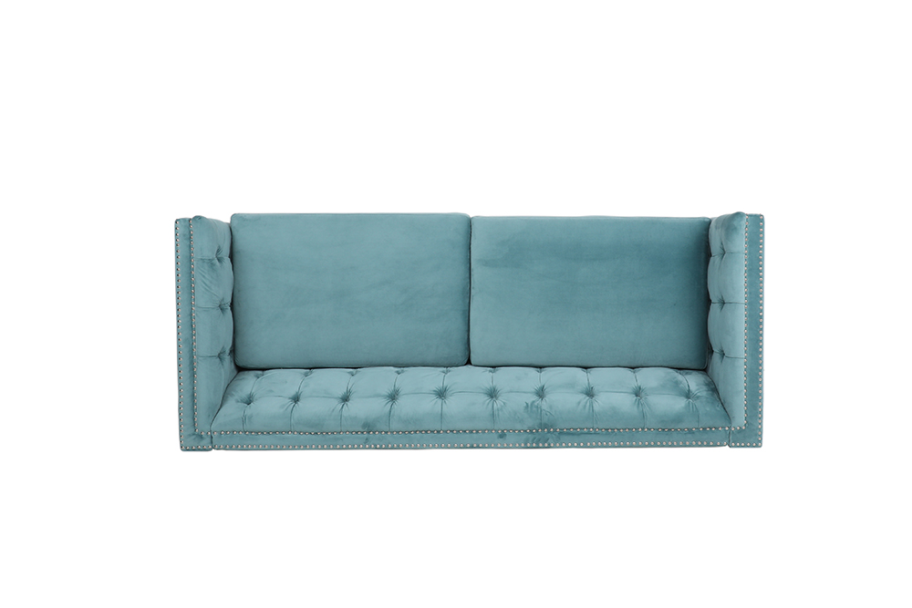 77.5'' 3-Seat Velvet Fabric Upholstered Sofa with Reversible Cushion, and Wooden Legs, for Living Room, Bedroom, Office, Apartment - Blue