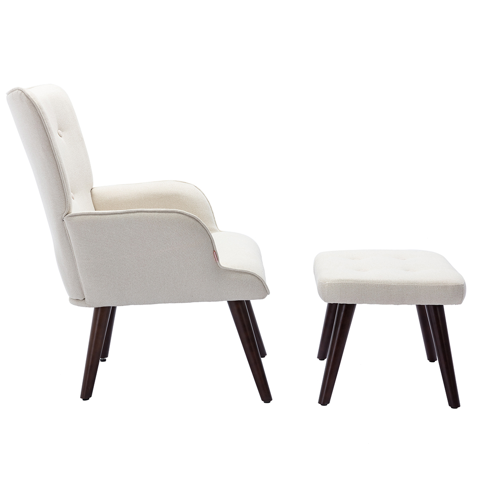 Canyon Vista Modern Style Linen Sofa Chair with Ottoman, and Wooden Frame, for Living Room, Bedroom, Dining Room, Office - Beige