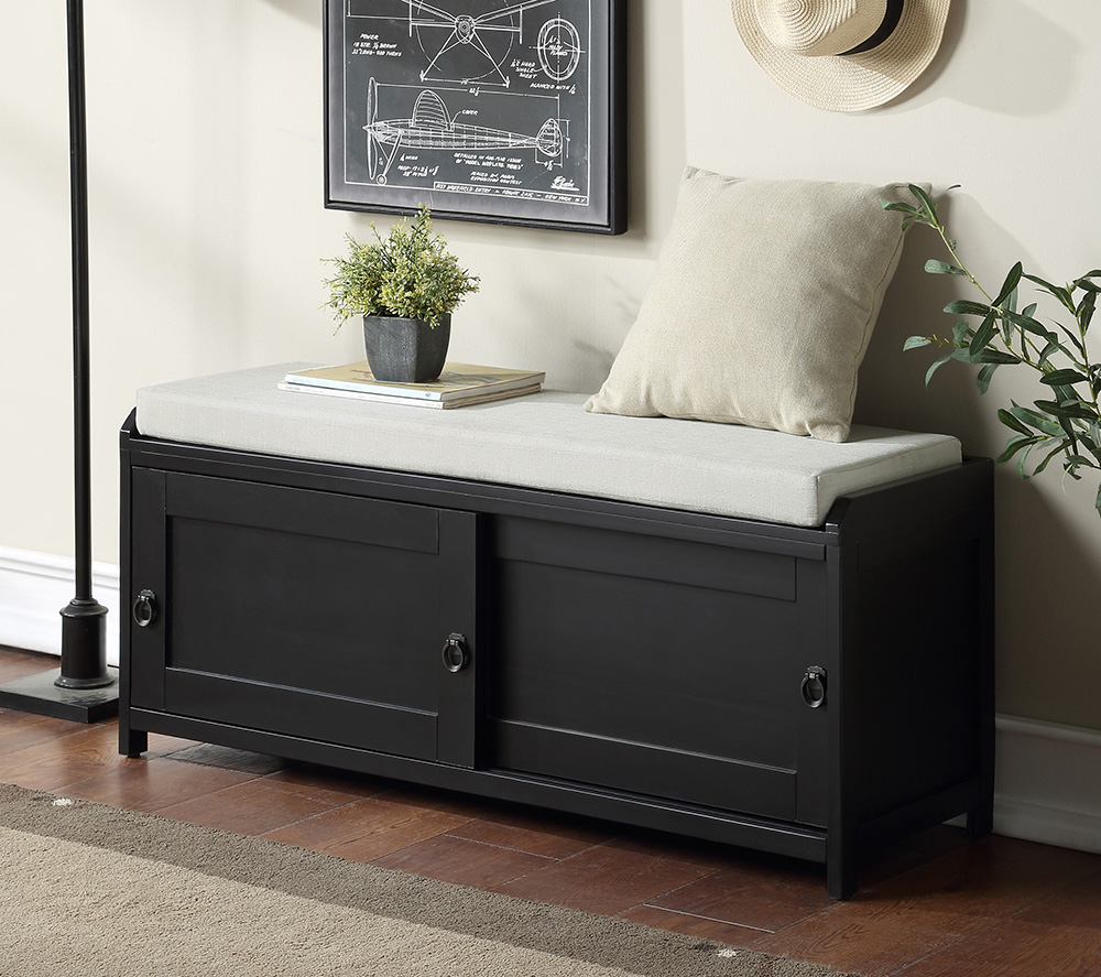 U-STYLE 46.8" Storage Bench with 2 Cabinets, and Wooden Frame, for Entrance, Hallway, Bedroom, Living Room - Black