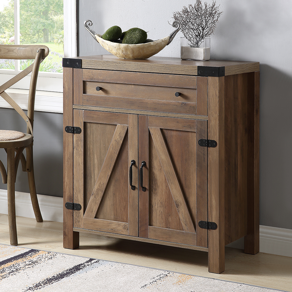 U-STYLE 30" Rustic Style Wooden Console Table with Storage Drawer, and Cabinet, for Entrance, Hallway, Dining Room, Kitchen - Brown