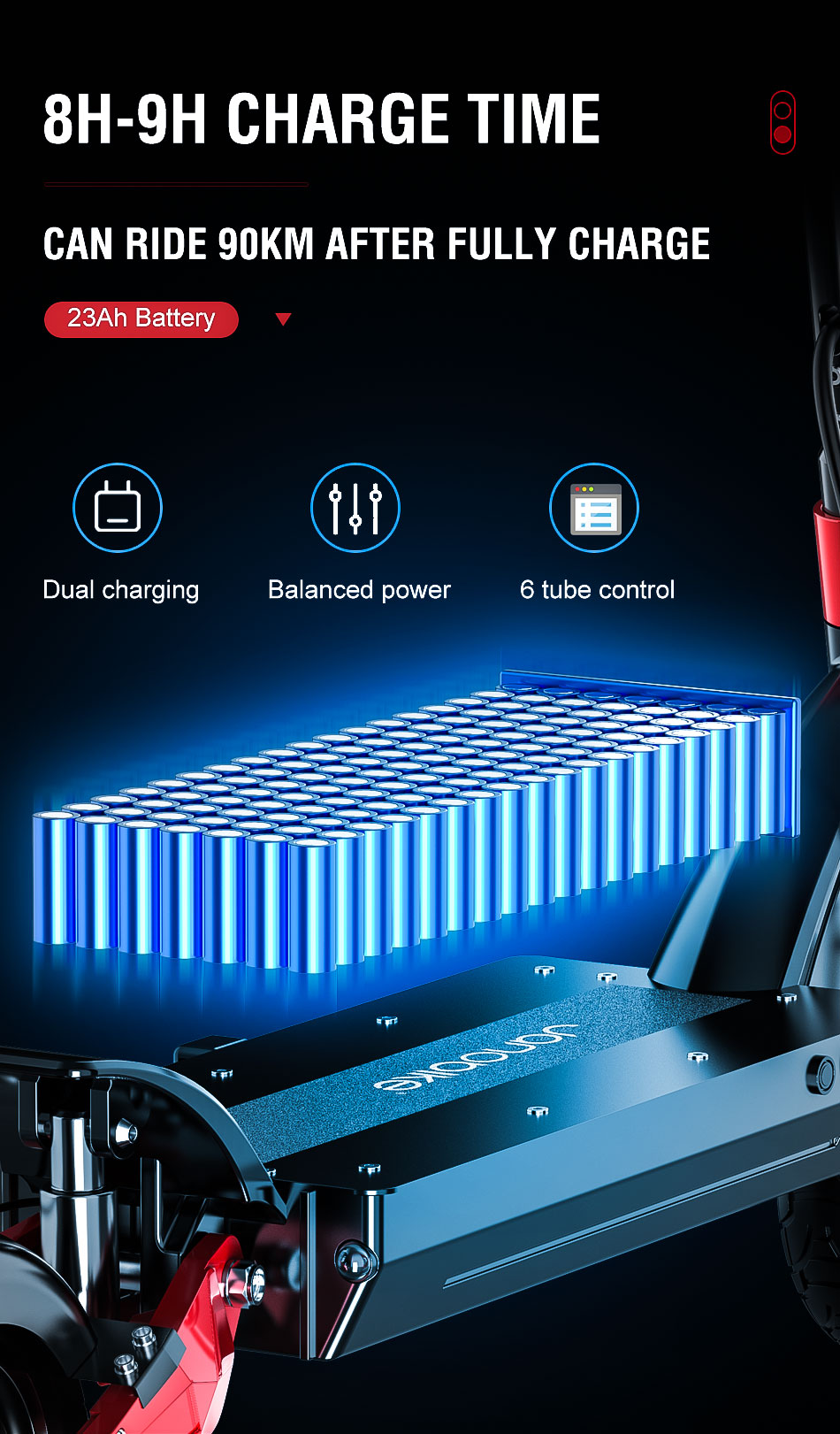 JANOBIKE Alien X10 Folding Off-Road Electric Scooter 10 inch 23.4Ah Battery 1200W*2 Motor 10 Inch Wheels Aluminum Alloy Body Max Speed 70km/h Dual hydraulic brake - Black