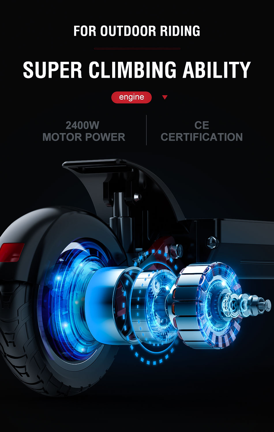 JANOBIKE Alien X10 Folding Off-Road Electric Scooter 10 inch 23.4Ah Battery 1200W*2 Motor 10 Inch Wheels Aluminum Alloy Body Max Speed 70km/h Dual hydraulic brake - Black