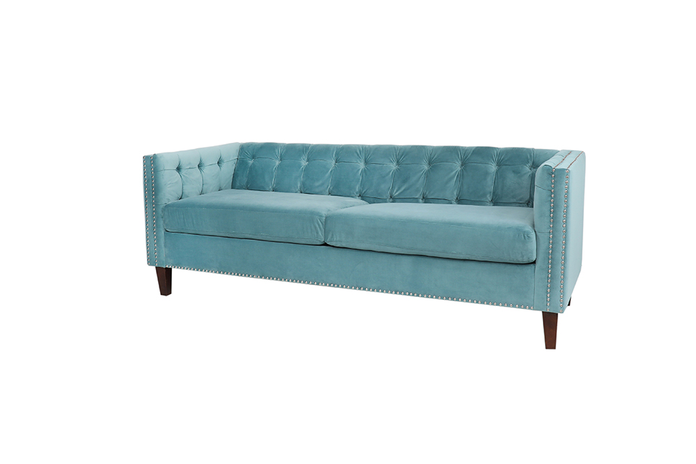 77.5'' 3-Seat Velvet Fabric Upholstered Sofa with Reversible Cushion, and Wooden Legs, for Living Room, Bedroom, Office, Apartment - Blue