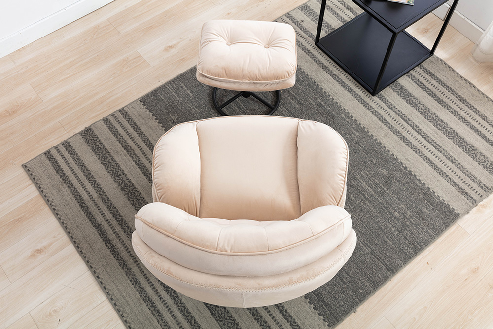 Modern Style Velvet Sofa Chair with Ottoman, and Metal Frame, for Living Room, Bedroom, Dining Room, Office - Beige