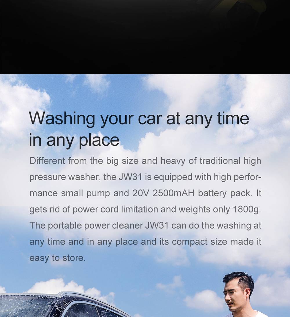 Xiaomi JIMMY JW31 Lightweight Cordless Pressure Washer Self-priming Faucet Long Cleaning Lance Eco Energy Saving Mode Portable Cleaner Global Version - Black