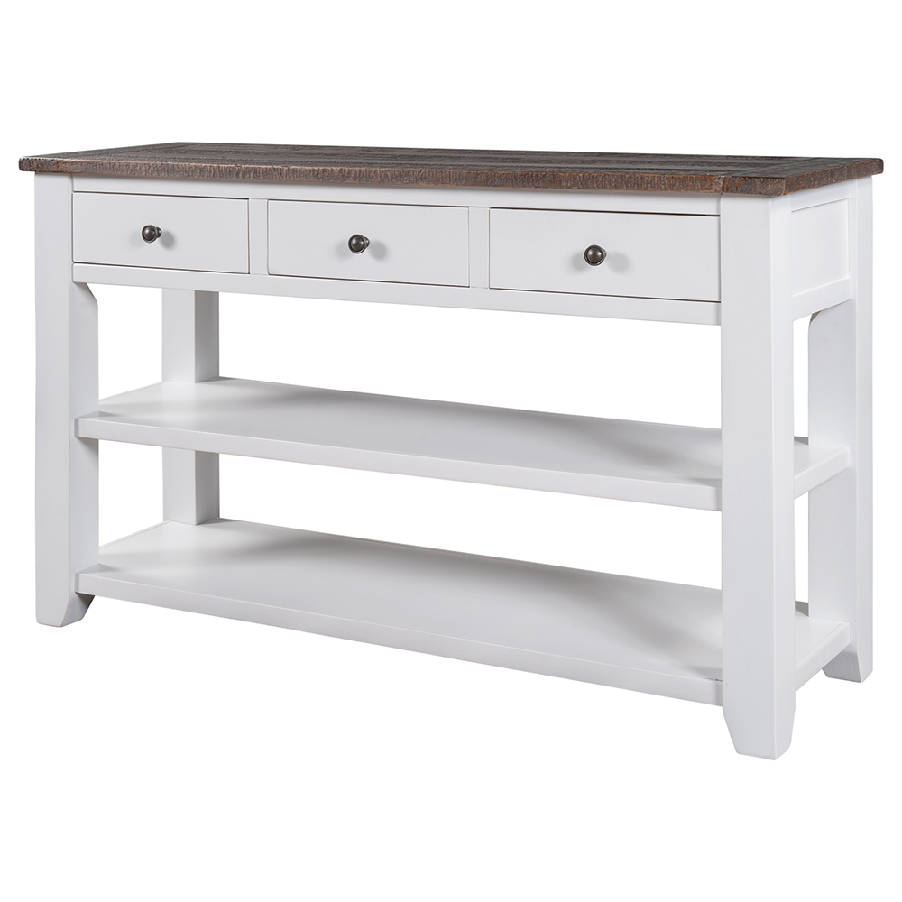 U-STYLE 48'' Modern Style Wooden Console Table with 3 Storage Drawers, and 2 Shelves, for Entrance, Hallway, Dining Room, Kitchen - White