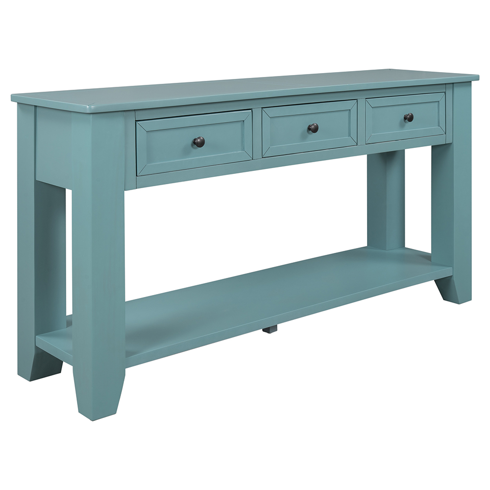 U-STYLE 55" Modern Style Wooden Console Table with 3 Storage Drawers, and Bottom Shelf, for Entrance, Hallway, Dining Room, Kitchen - Green