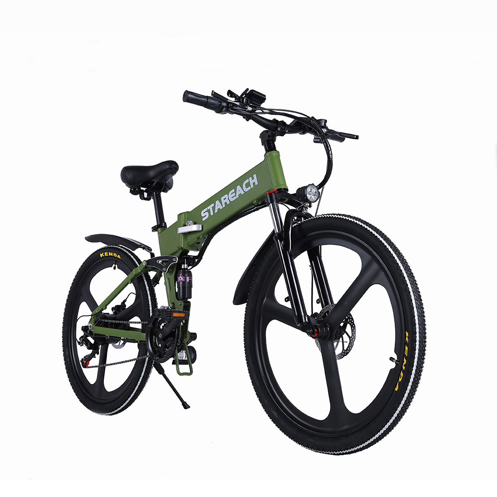 STAREACH A26 Folding Electric Mountain Bike 10Ah Battery 350W Motor 26 Inch Wheels Aluminum Alloy Frame Shimano 21-speed Shifter Max Speed 25km/h 80KM Power-assisted Range Disc Brake MTB - Green