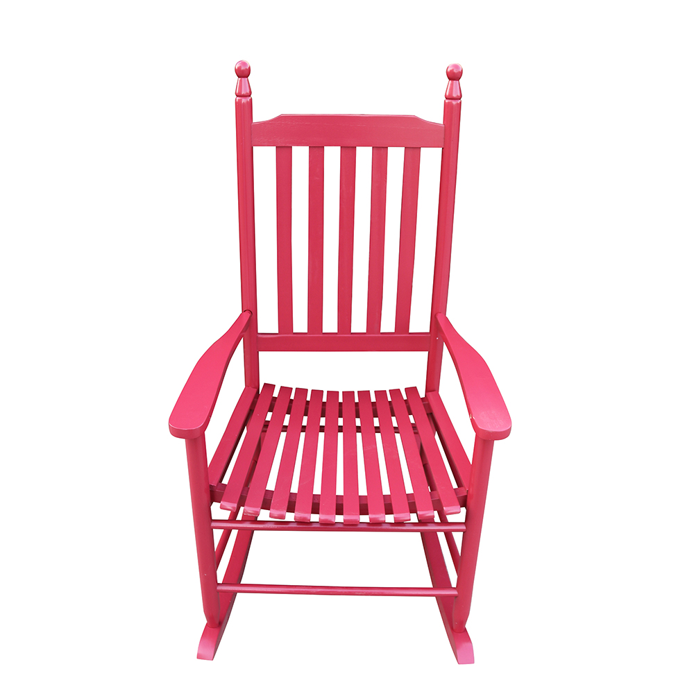 Wooden Rocking Chair with Armrests and Slats Support, for Garden, Terrace, Porch, Poolside, Beach - Red
