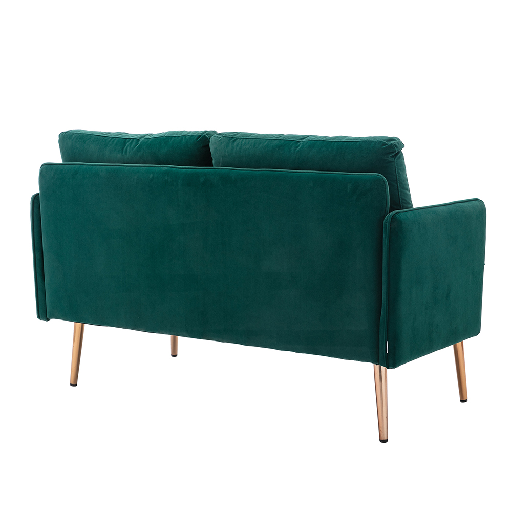 COOLMORE 55.91" 2-Seat Velvet Upholstered Sofa with Plywood Frame, and Stainless Feet, for Living Room, Bedroom, Office, Apartment - Green