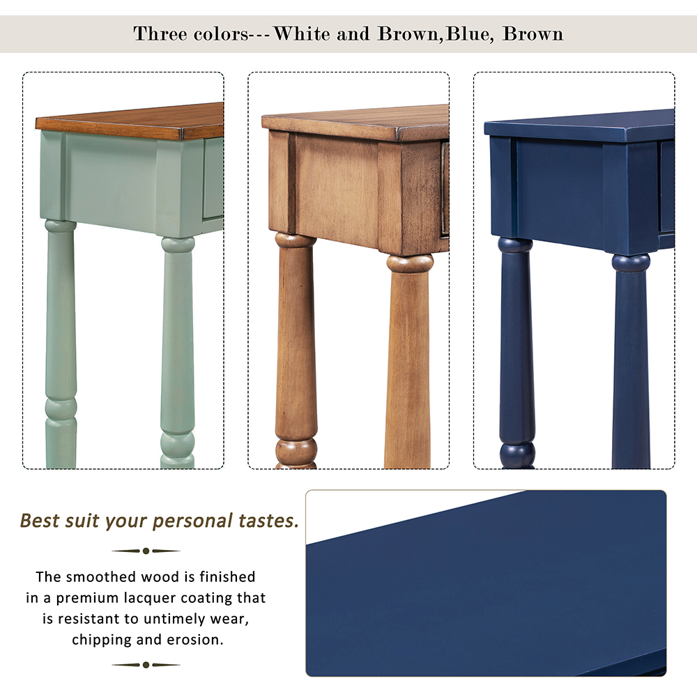 U-STYLE 58" Modern Style Wooden Console Table with 3 Storage Drawers, and Bottom Shelf, for Entrance, Hallway, Dining Room, Kitchen - Navy