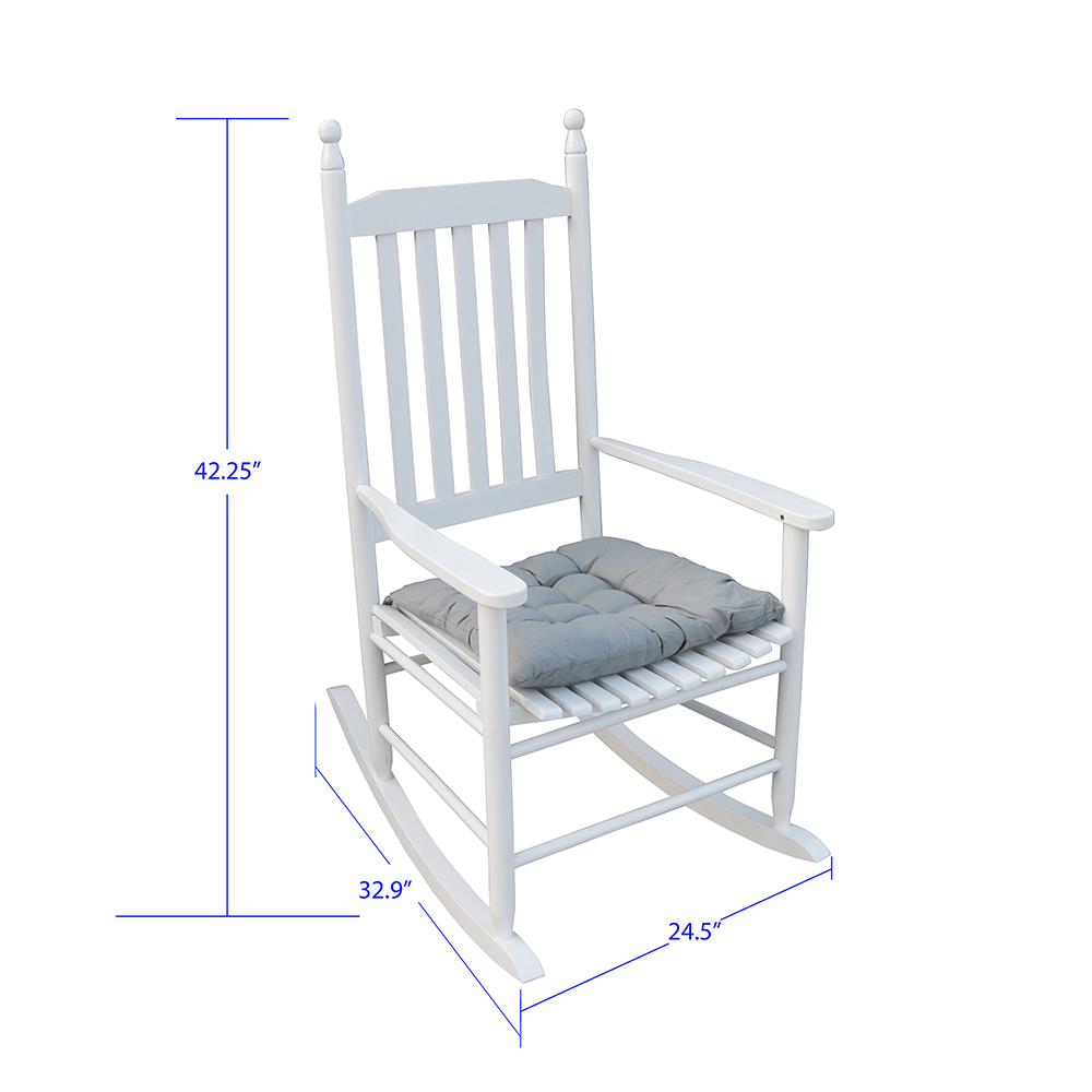 Wooden Rocking Chair with Armrests and Slats Support, for Garden, Terrace, Porch, Poolside, Beach - White