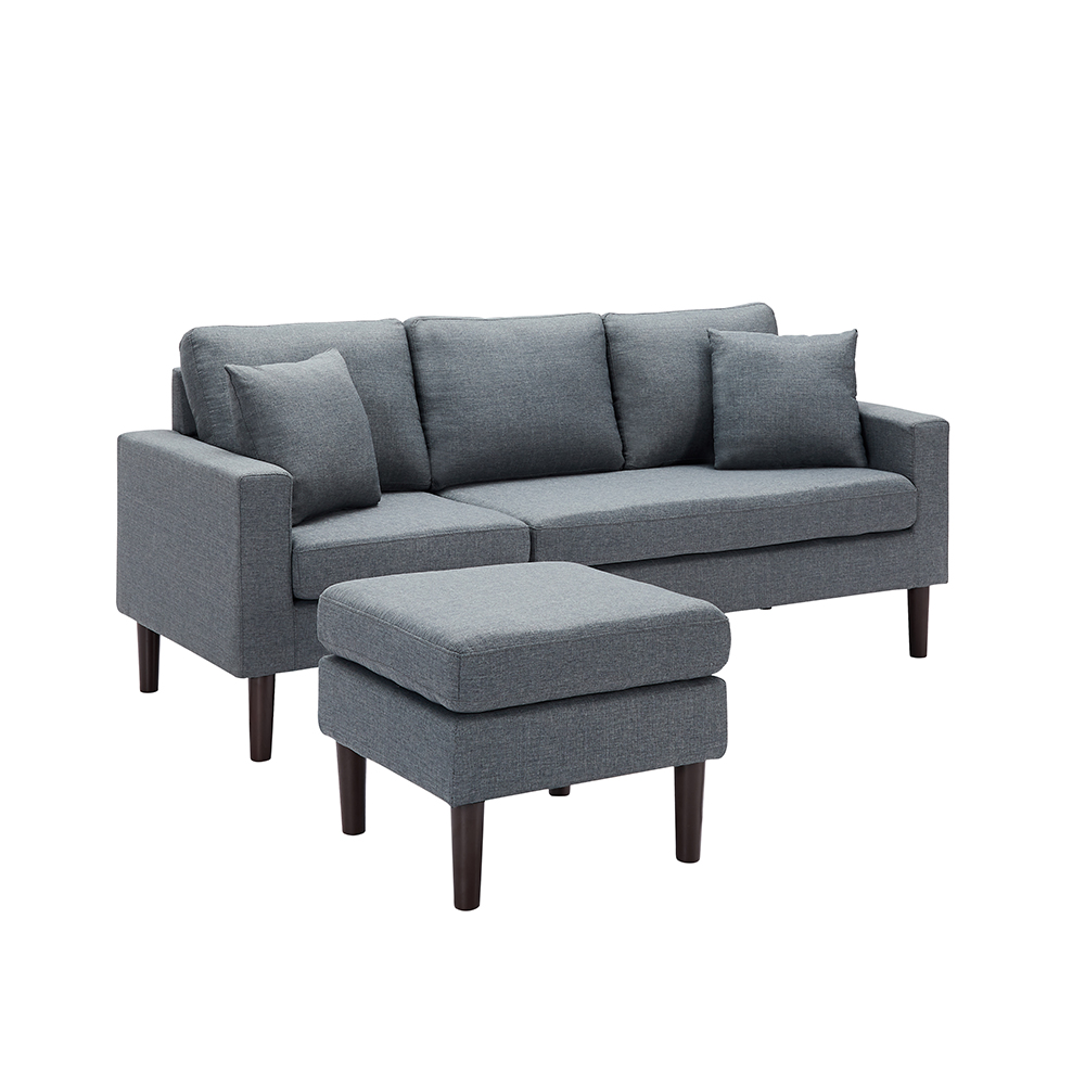 77.16" 4-Seat Microfiber Upholstered Sectional Sofa with Ottoman, and Wooden Frame, for Living Room, Bedroom, Office, Apartment - Dark Gray