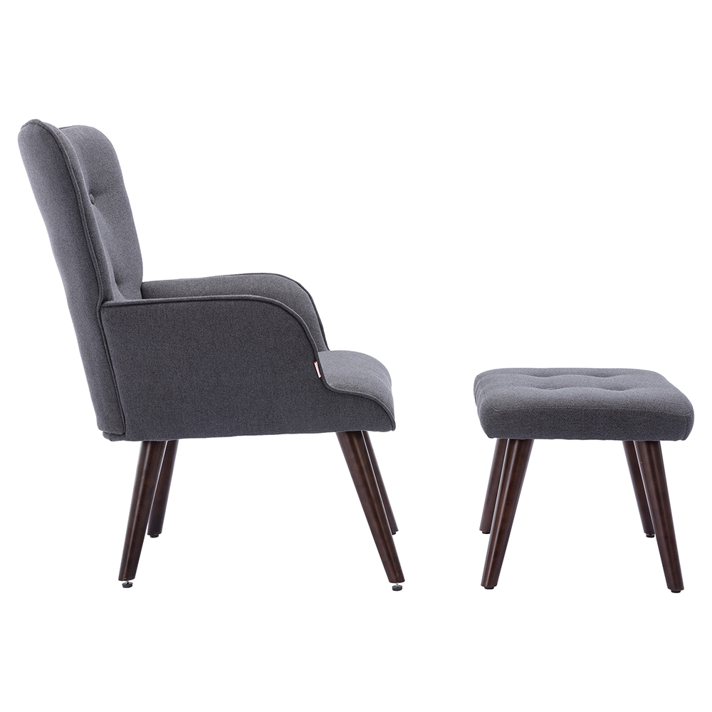 Canyon Vista Modern Style Linen Sofa Chair with Ottoman, and Wooden Frame, for Living Room, Bedroom, Dining Room, Office - Gray