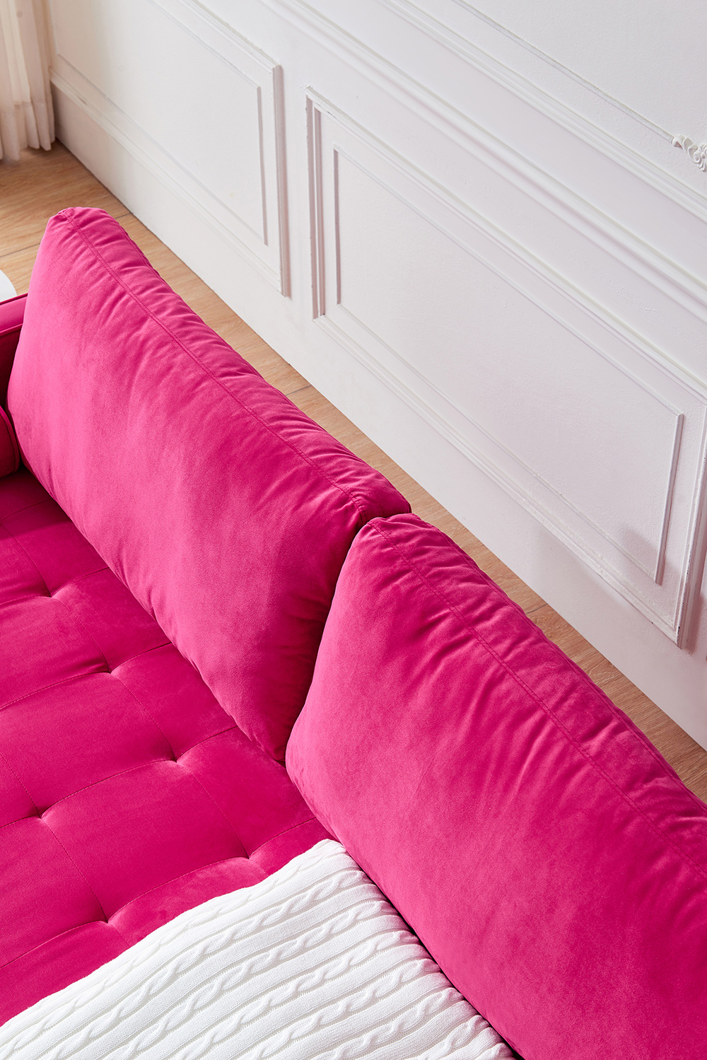 75.6" 3-Seat Velvet Upholstered Sofa with Wooden Frame, for Living Room, Bedroom, Office, Apartment - Red