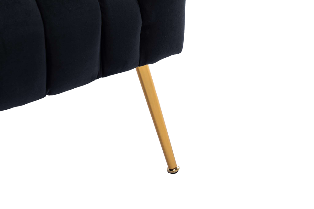 28" Velvet Tufted Upholstered Chair with Curved Backrest and Metal Legs, for Living Room, Bedroom, Dining Room, Office - Black