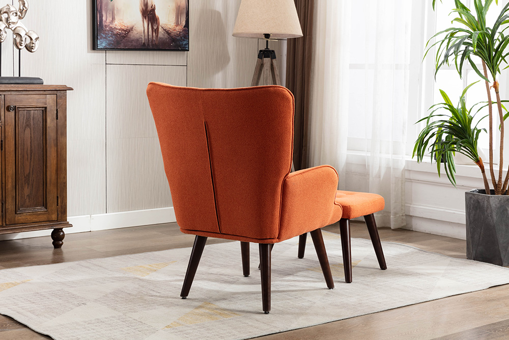 Canyon Vista Modern Style Linen Sofa Chair with Ottoman, and Wooden Frame, for Living Room, Bedroom, Dining Room, Office - Orange