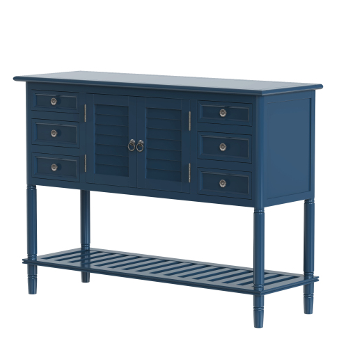 U-STYLE 45'' Retro Style Wooden Console Table with 6 Storage Drawers, 1 Cabinets and Bottom Shelf, for Entrance, Hallway, Dining Room, Kitchen - Navy
