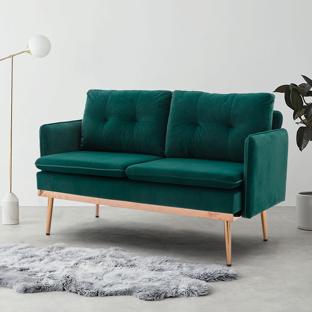 COOLMORE 55.91" 2-Seat Velvet Upholstered Sofa with Plywood Frame, and Stainless Feet, for Living Room, Bedroom, Office, Apartment - Green