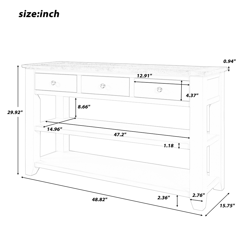 U-STYLE 48'' Modern Style Wooden Console Table with 3 Storage Drawers, and 2 Shelves, for Entrance, Hallway, Dining Room, Kitchen - Green + Brown