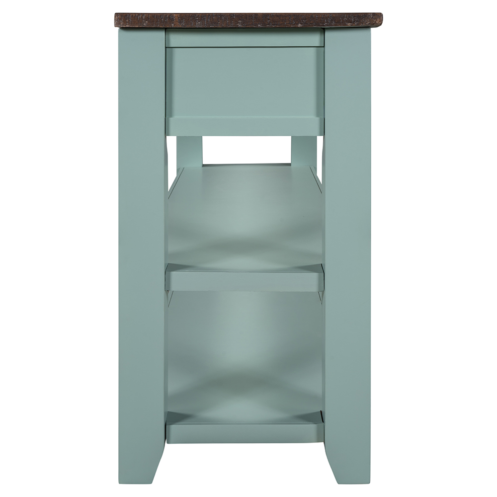 U-STYLE 48'' Modern Style Wooden Console Table with 3 Storage Drawers, and 2 Shelves, for Entrance, Hallway, Dining Room, Kitchen - Green + Brown